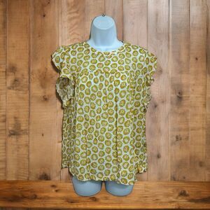 Women's Premise Smocked Blouse Sz Small Boho Gold Floral Print Top Loose NEW